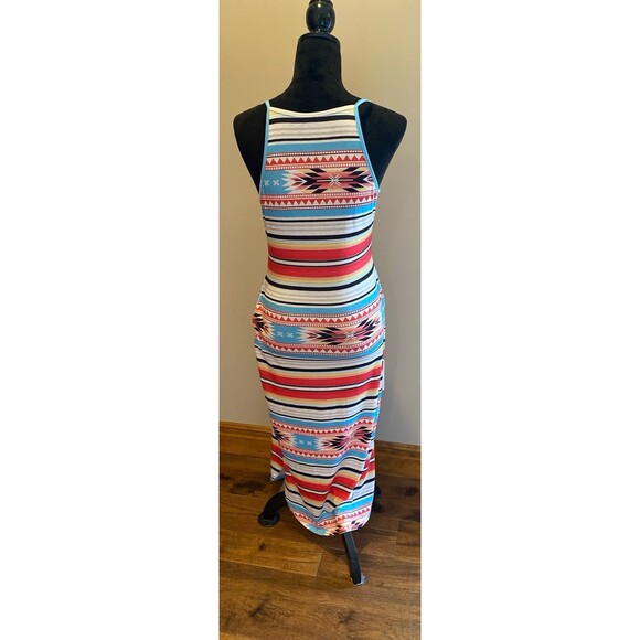 Maxi Dress Southwestern Spaghetti Strap Aztec Size Small T Shirt Fabric  Pockets - Picture 4 of 8